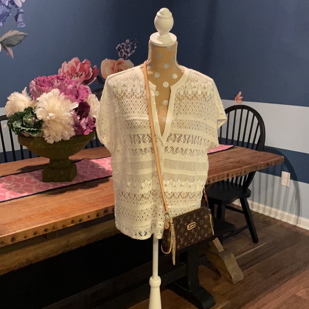 BCBG lace button up blouse/top Medium